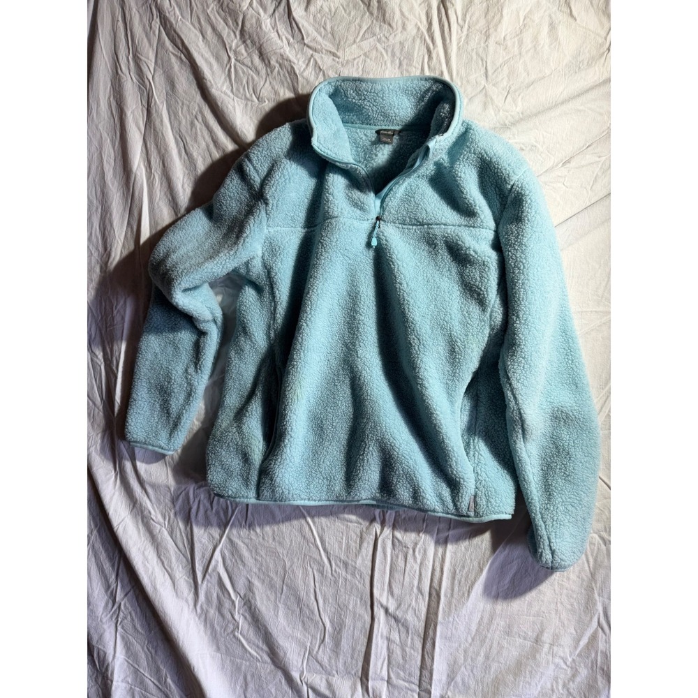 Eddie Bauer Womens Sherpa Fleece Quarter Zip Pullover Light Blue Size M Cozy